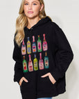 Simply Love Poppin Bottles Full Size Graphic Long Sleeve Drawstring Hoodie