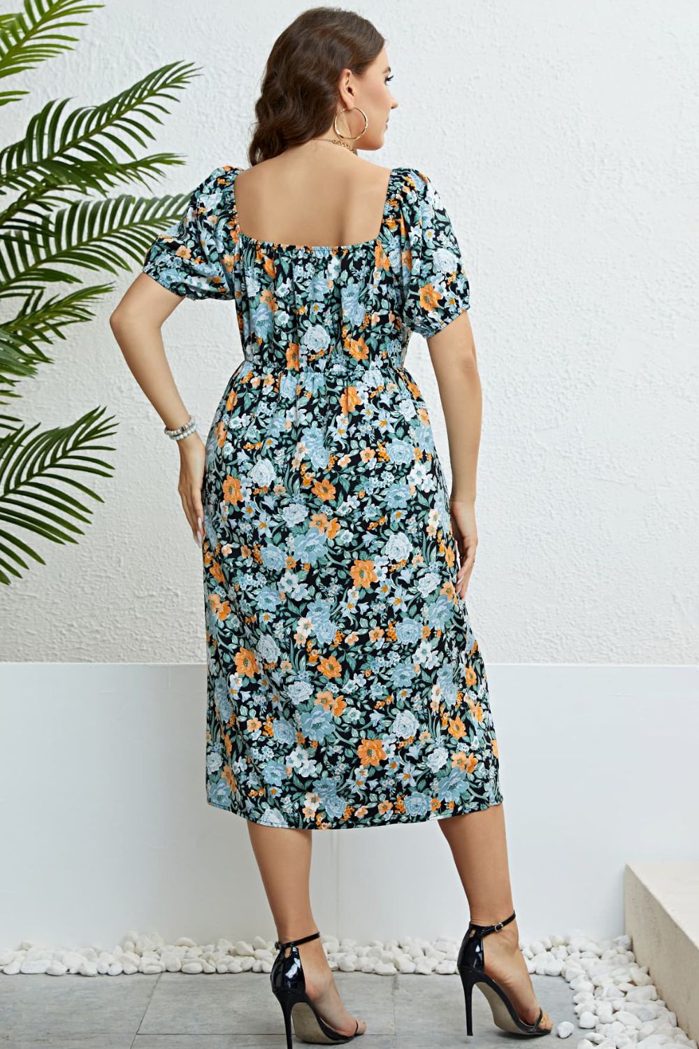 Floral Split Short Sleeve Dress - Online Only