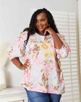 Double Take Floral Round Neck Three-Quarter Sleeve Top