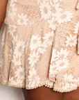 Double Take Floral Lace Pompom Detail Tie-Waist Flutter Sleeve Dress