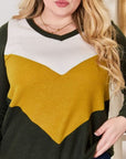 Hailey & Co Full Size Colorblock V-Neck Blouse