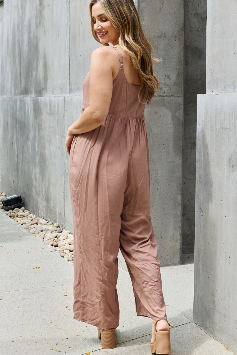 HEYSON All Day Wide Leg Button Down Jumpsuit in Mocha - Online Only