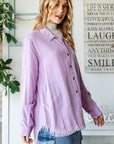 Veveret Raw Hem Button Up Long Sleeve Shirt