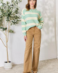 Sew In Love Full Size Contrast Striped Round Neck Sweater