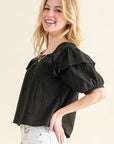 And The Why Square Neck Cotton Gauze Ruffled Blouse