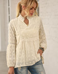Swiss Dot Frilled Notched Neck Blouse - Online Only