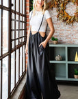 First Love Drawstring Back Spaghetti Strap Wide Leg Overall