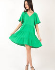 VERY J Texture V-Neck Ruffled Tiered Dress