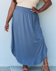 Doublju Comfort Princess High Waist Scoop Hem Maxi Skirt in Dusty Blue - Online Only