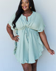 Ninexis Ruffle Hem Dress with Drawstring Waistband in Light Sage - Online Only