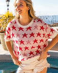 BiBi Star Pattern Round Neck Short Sleeve Knit Top