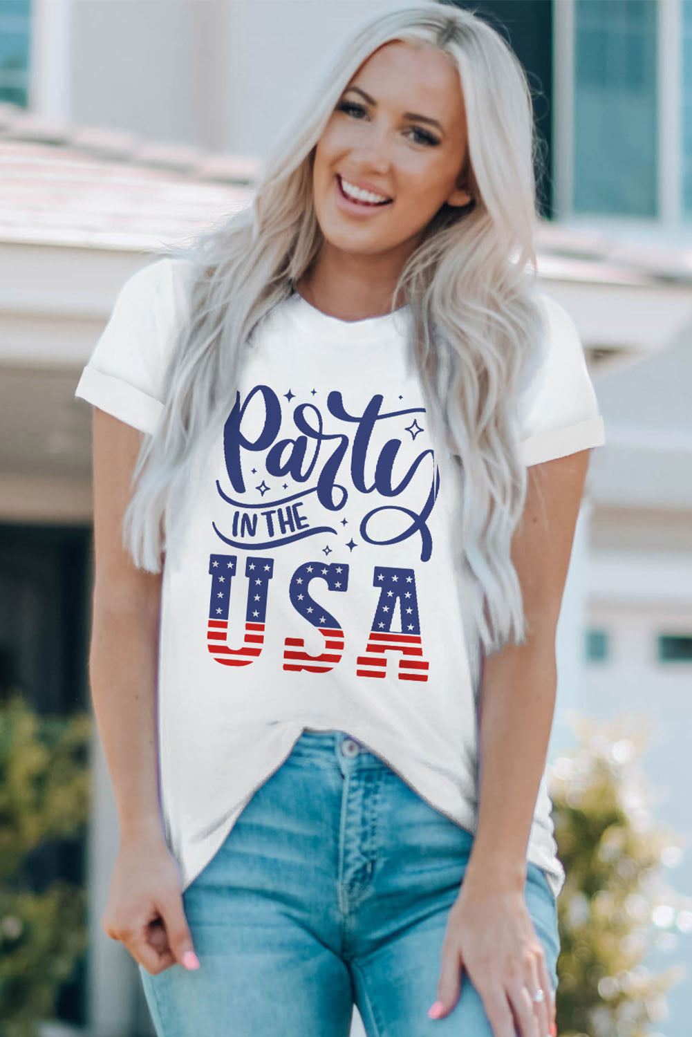 PARTY IN THE USA Round Neck Cuffed Tee - Online Only