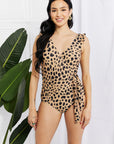 Marina West Swim Full Size Float On Ruffle Faux Wrap One-Piece in Leopard - Online Only