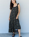 Doublju In The Garden Ruffle Floral Maxi Dress in  Black Yellow Floral - Online Only