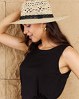 Fame Fight Through It Lace Detail Straw Braided Fashion Sun Hat - Online Only