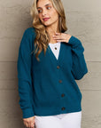 Zenana Kiss Me Tonight Full Size Button Down Cardigan in Teal - Online Only