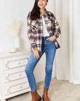 Double Take Plaid Button Front Shirt Jacket with Breast Pockets