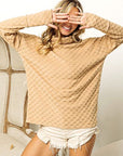 BiBi Checkered Round Neck Thumbhole Long Sleeve Top