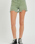 RISEN Mid Waist Frayed Hem Denim Shorts