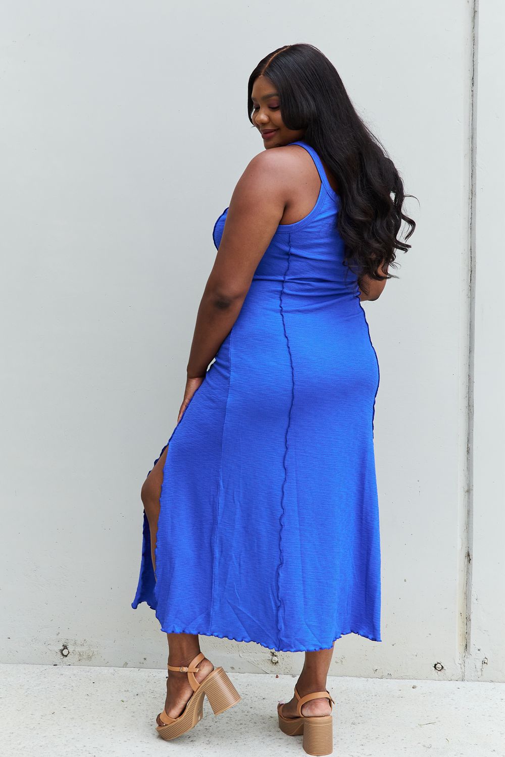 Culture Code Look At Me Notch Neck Maxi Dress with Slit in Cobalt Blue - Online Only