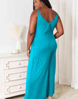 Double Take Full Size Soft Rayon Spaghetti Strap Tied Wide Leg Jumpsuit