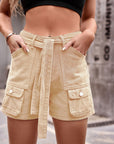 Tie Front Denim Shorts with Pocket - Online Only