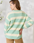 Sew In Love Full Size Contrast Striped Round Neck Sweater