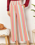 Double Take Striped Smocked Waist Pants with Pockets