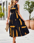 Printed Round Neck Slit Sleeveless Dress - Online Only