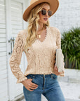 V-Neck Flounce Sleeve Lace Top - Online Only