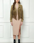 Veveret Suede Fringe Long Sleeve Moto Jacket