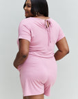 Zenana Chilled Out Short Sleeve Romper in Light Carnation Pink - Online Only