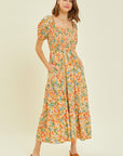 HEYSON Full Size Floral Smocked Tiered Midi Dress