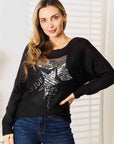 Double Take Sequin Graphic Dolman Sleeve Knit Top