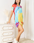 Double Take Tie-Dye V-Neck Twisted Dress