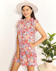 Double Take Floral Tie Neck Cap Sleeve Dress