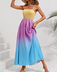 Color Block Tie Shoulder Smocked Maxi Dress - Online Only