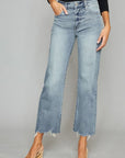 Kancan High Waist Raw Hem Cropped Wide Leg Jeans