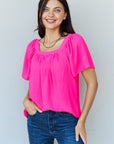 Ninexis Keep Me Close Square Neck Short Sleeve Blouse in Fuchsia - Online Only