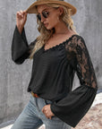 V-Neck Spliced Lace Flare Sleeve Top - Online Only