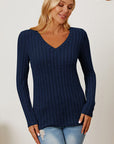 Basic Bae Full Size Ribbed V-Neck Long Sleeve T-Shirt