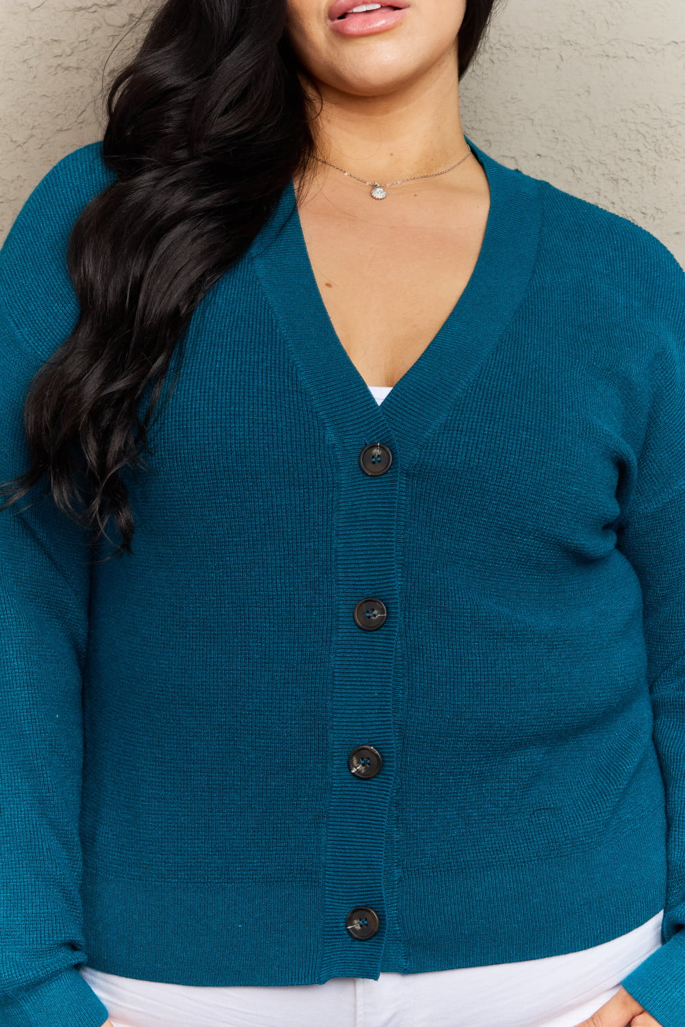 Zenana Kiss Me Tonight Full Size Button Down Cardigan in Teal - Online Only