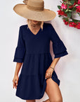 V-Neck Flare Sleeve Mini Dress - Online Only