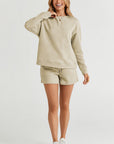 Double Take Full Size Texture Long Sleeve Top and Drawstring Shorts Set