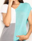 Double Take Color Block V-Neck Knit Top