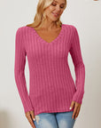 Basic Bae Full Size Ribbed V-Neck Long Sleeve T-Shirt