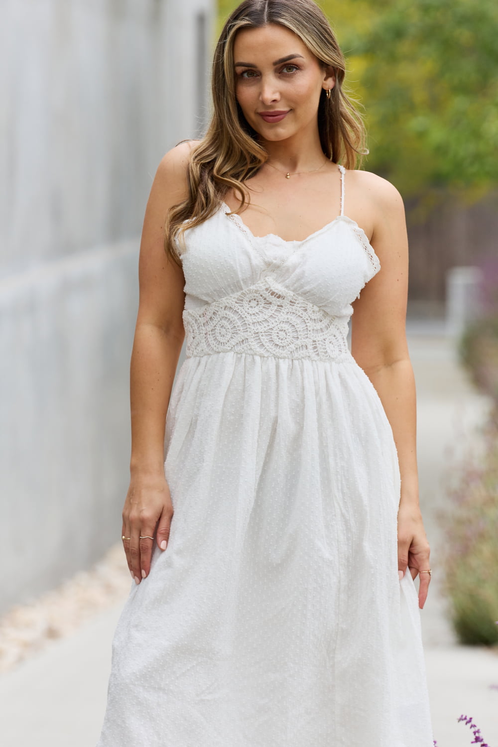 White Birch Lace Detail Sleeveless Lace Midi Dress - Online Only