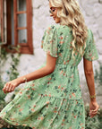 Floral Notched Flutter Sleeve Mini Dress - Online Only