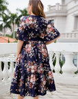 Plus Size Floral Surplice Neck Midi Dress- Online Only