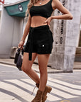 Tie Front Denim Shorts with Pocket - Online Only